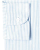 Cuff of the custom oxford shirt for men by Luxire in white with light blue stripes