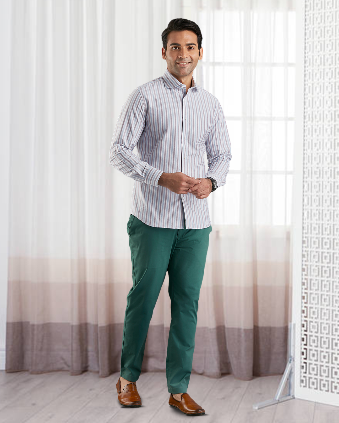 Maroon Blue On White Classic Oxford Shirt - 4