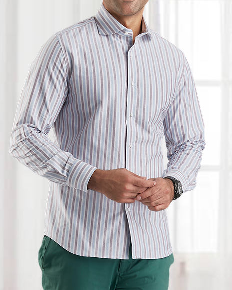 Maroon Blue On White Classic Oxford Shirt - 1