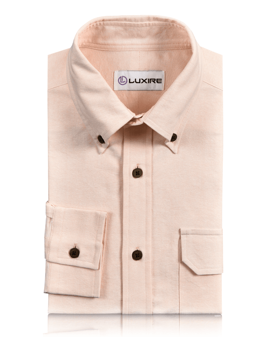 Front of the custom oxford shirt for men by Luxire in pale orange
