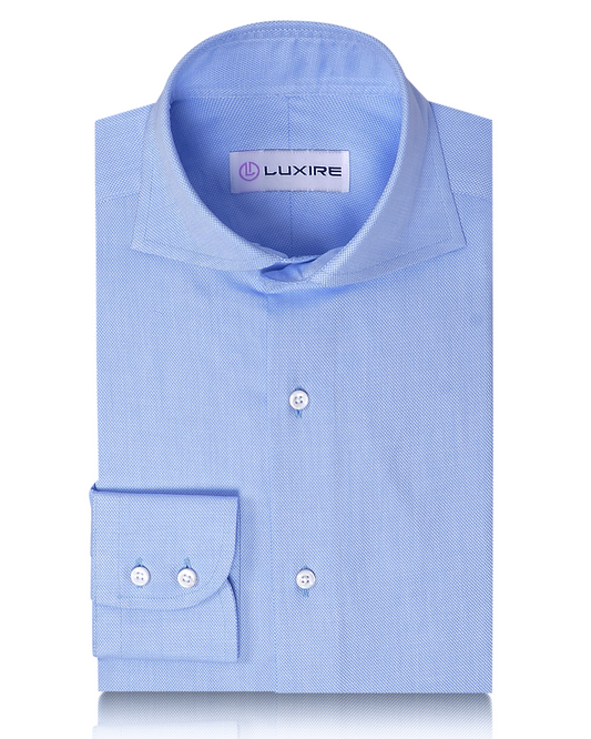Front of the custom oxford shirt for men by Luxire in blue royal