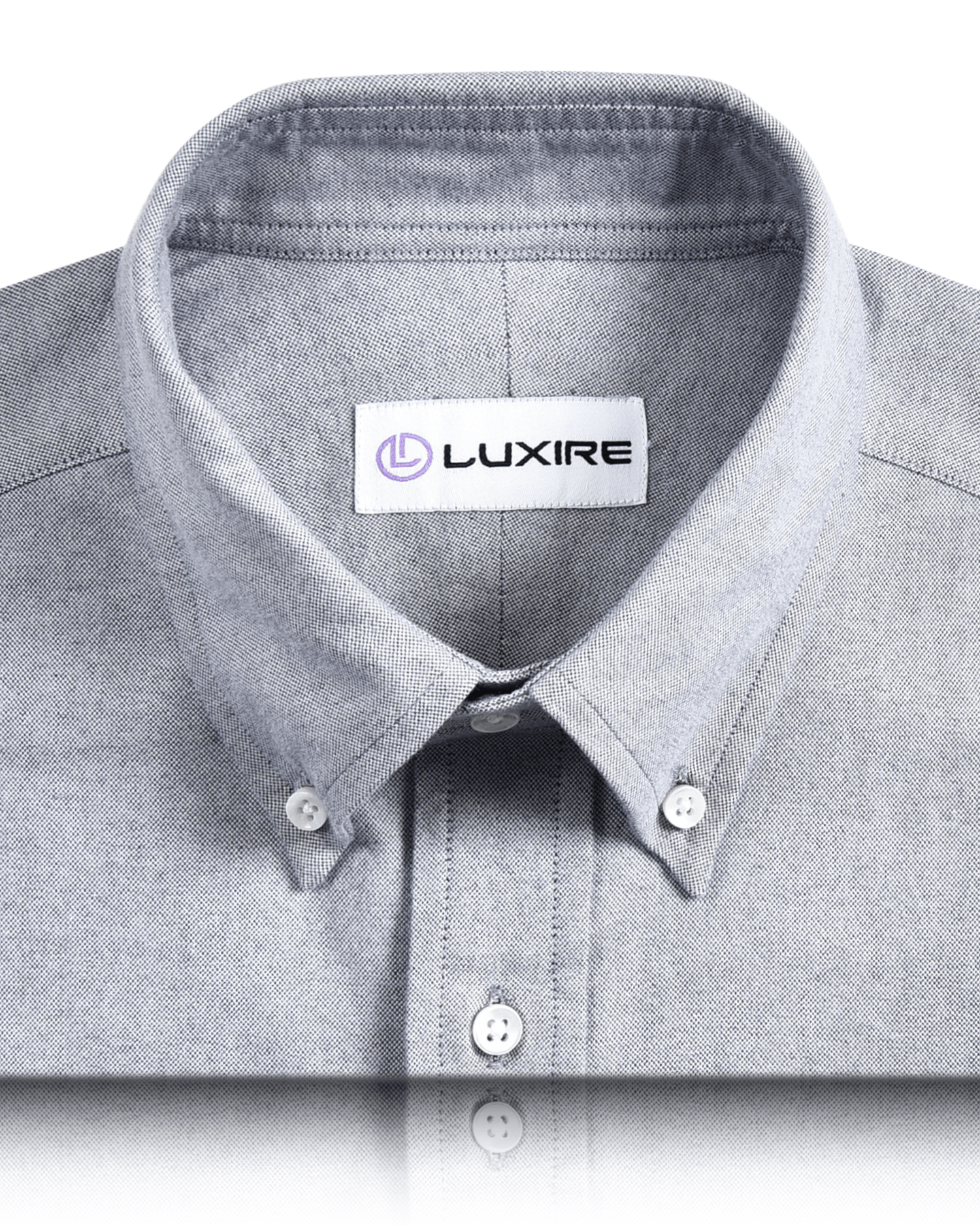 Collar of the custom oxford shirt for men by Luxire in stone grey