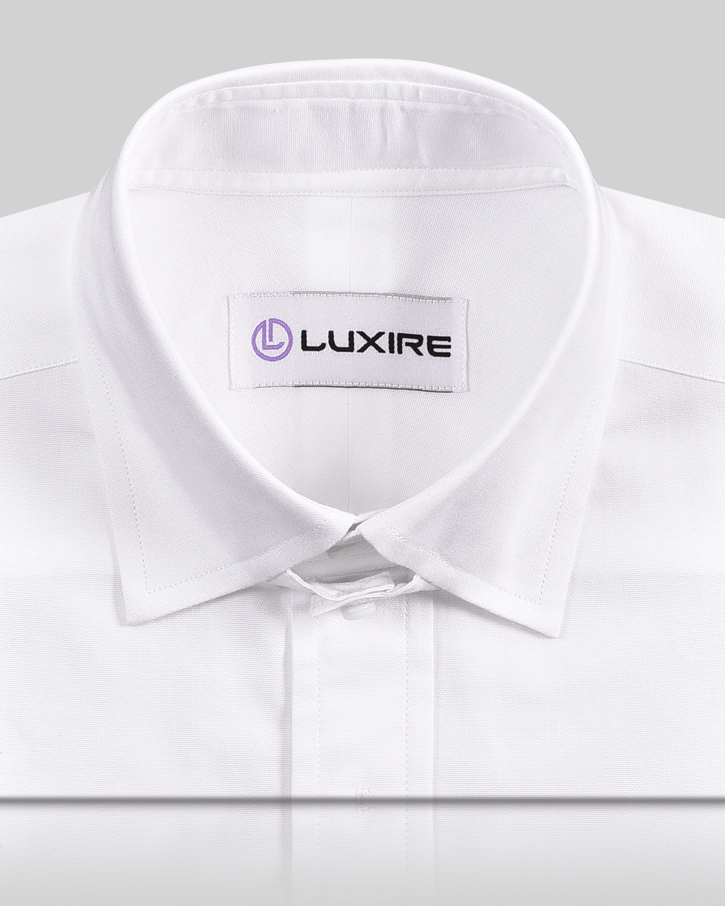 Collar of the custom oxford shirt for men by Luxire in pinpoint white