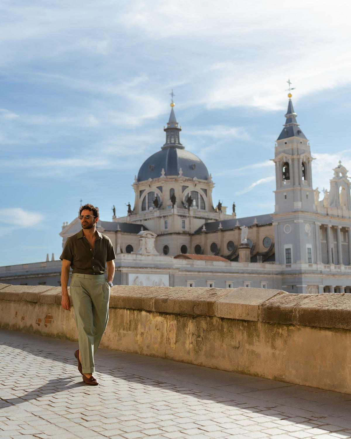 Olive Green Linen Cotton Camp Collar T-Shirt - 20