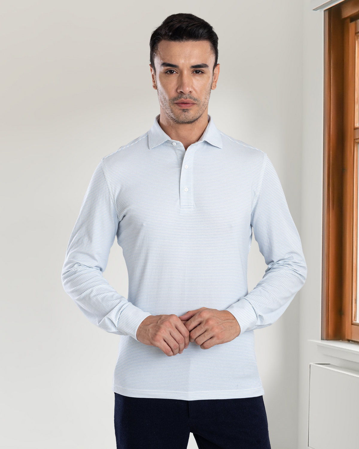 Light Blue White Candy Stripes Polo T-Shirt - 3