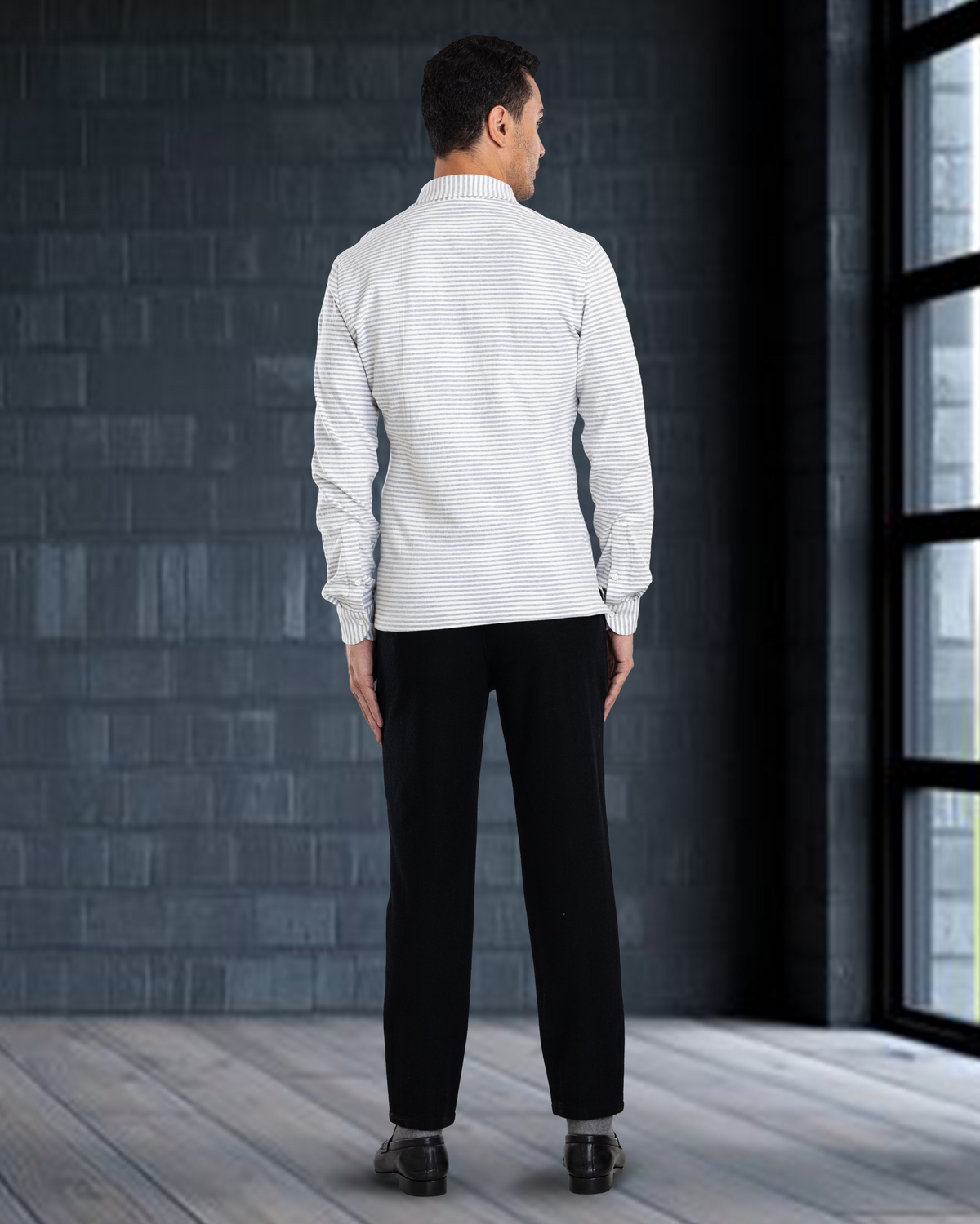 Grey White Candy Stripes Polo Shirt - 7