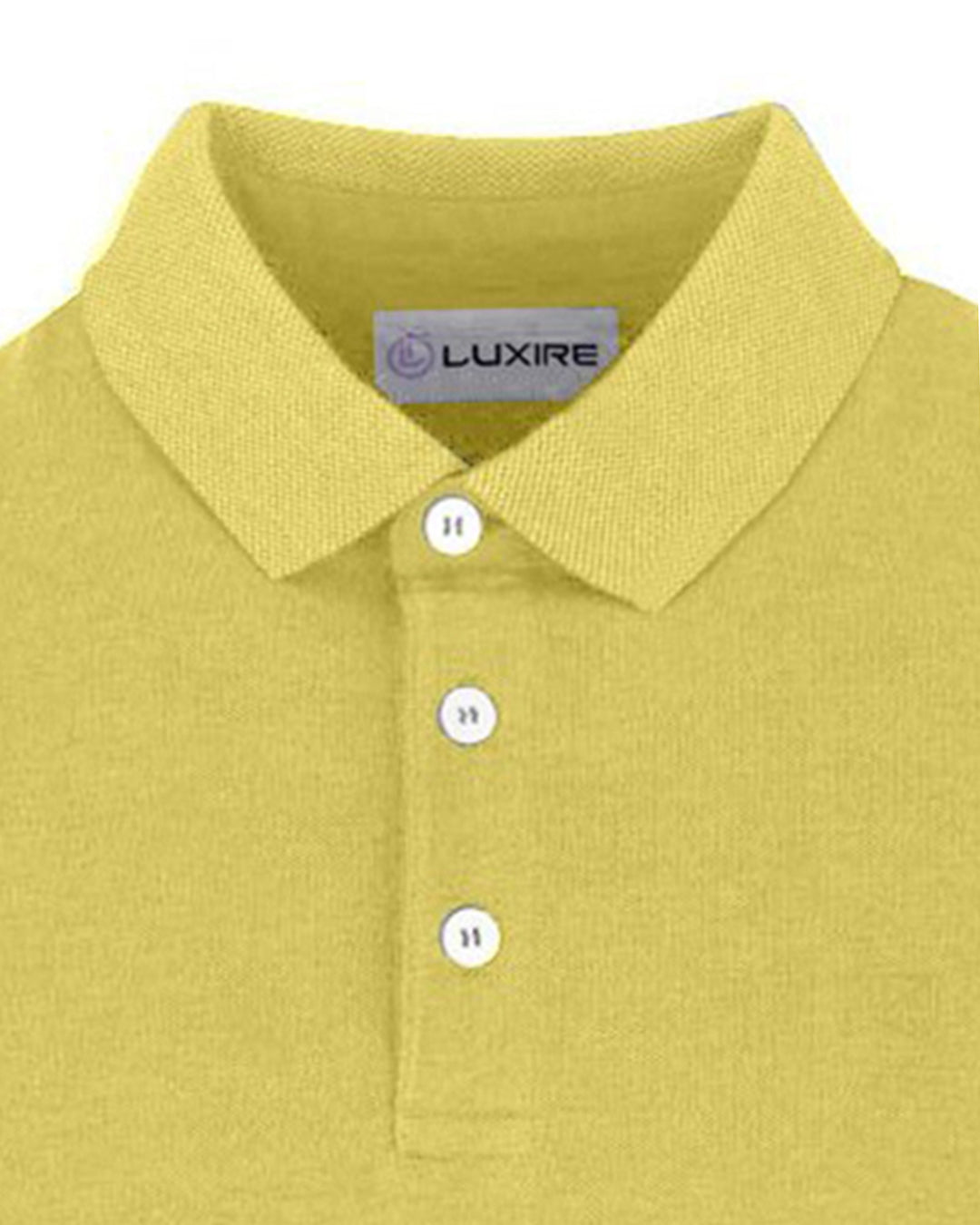 Collar of the custom oxford polo shirt for men by Luxire in mid yellow