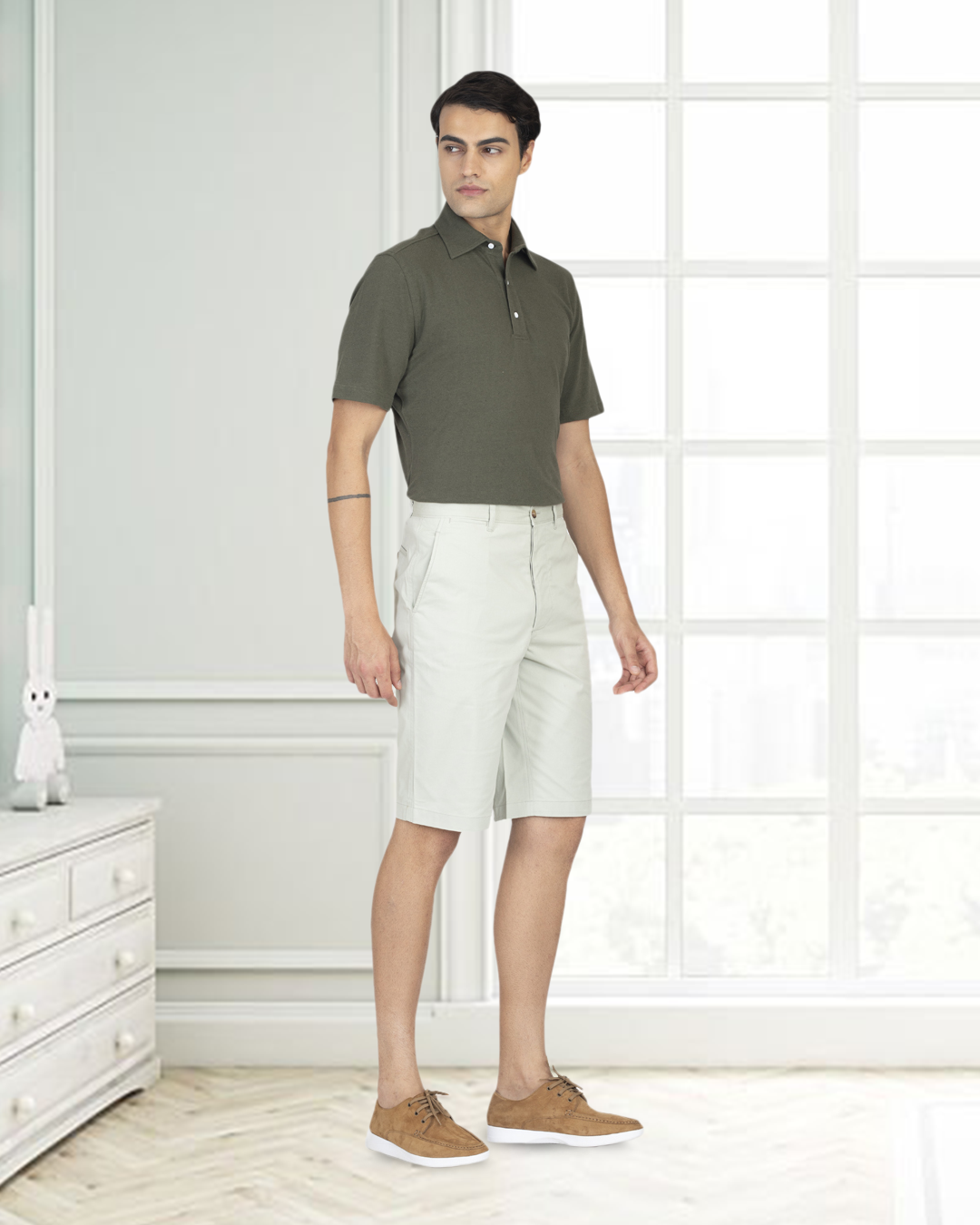 Olive Green Linen Cotton Polo T-Shirt - 7