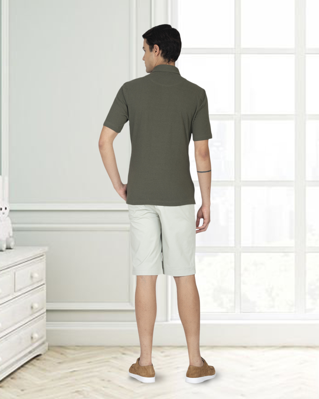 Olive Green Linen Cotton Polo T-Shirt - 8