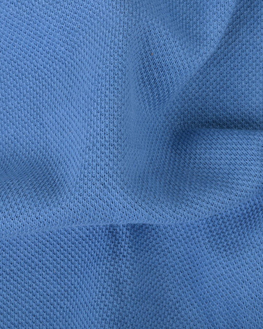 Close up of the custom oxford polo shirt for men by Luxire in steel blue