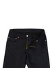 Front open view of stretch denim jeans for men by Luxire in black