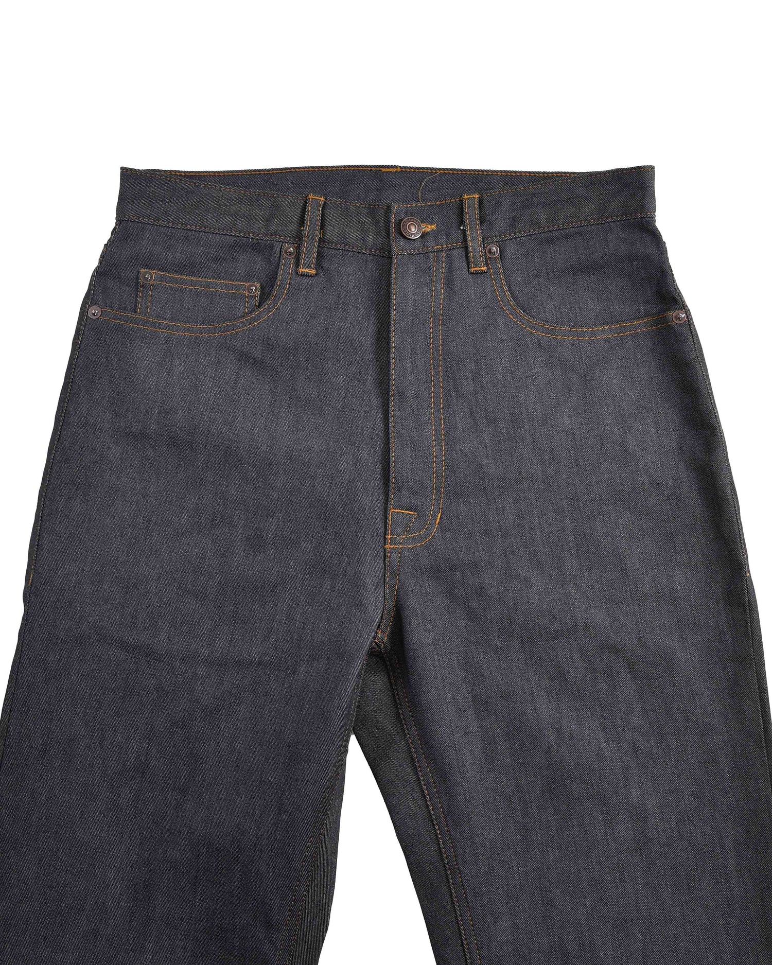 Front view of stretchable jeans for men by Luxire in dark grey