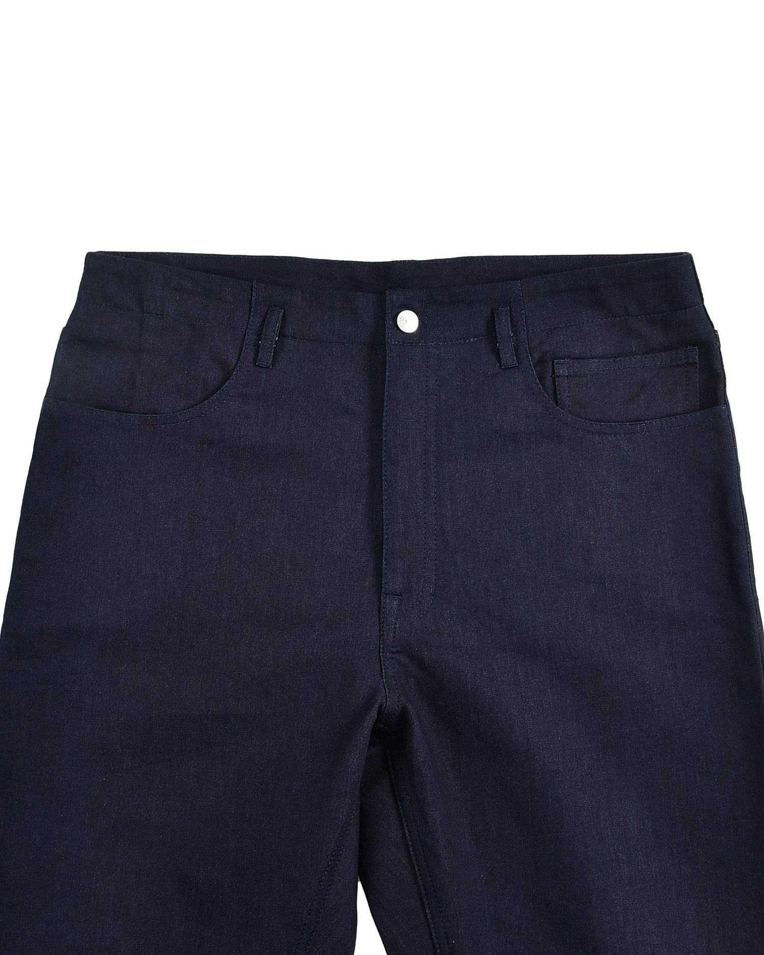Front view of stretchable jeans for men by Luxire in dark navy