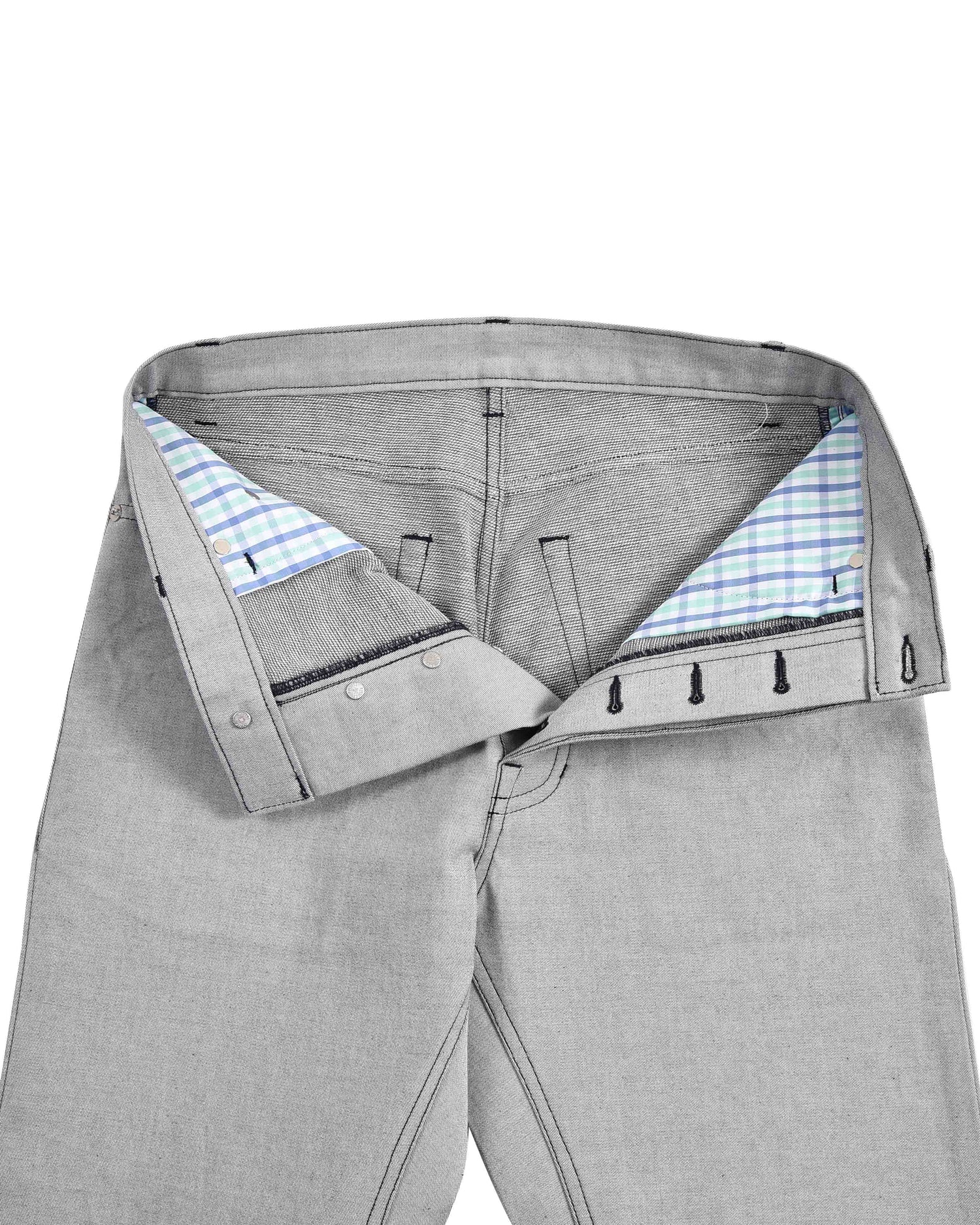 Front open view of stretchable jeans for men by Luxire in grey 2