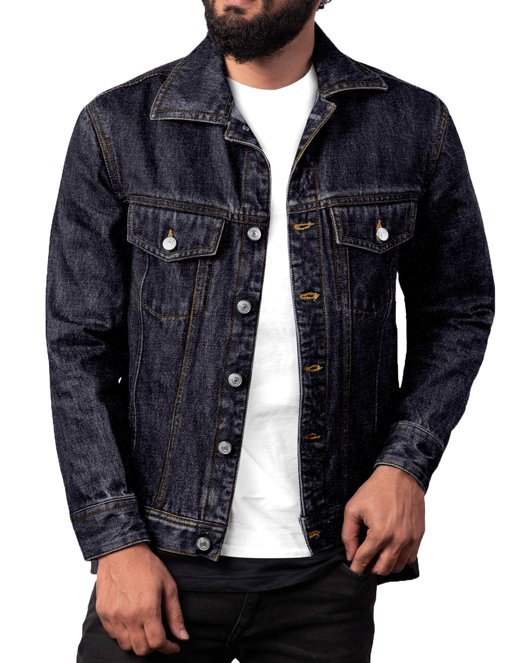 Denim Jacket in Raw Denim: Dark Blue - 1