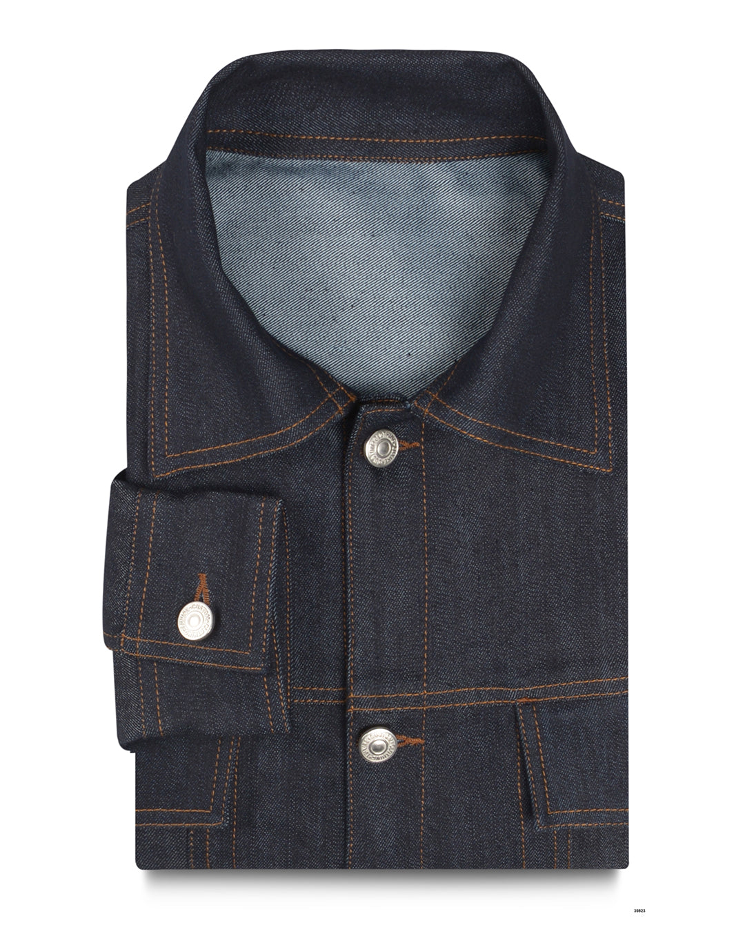 Collar and cuff of the denim jacket for men by Luxire in midnight blue