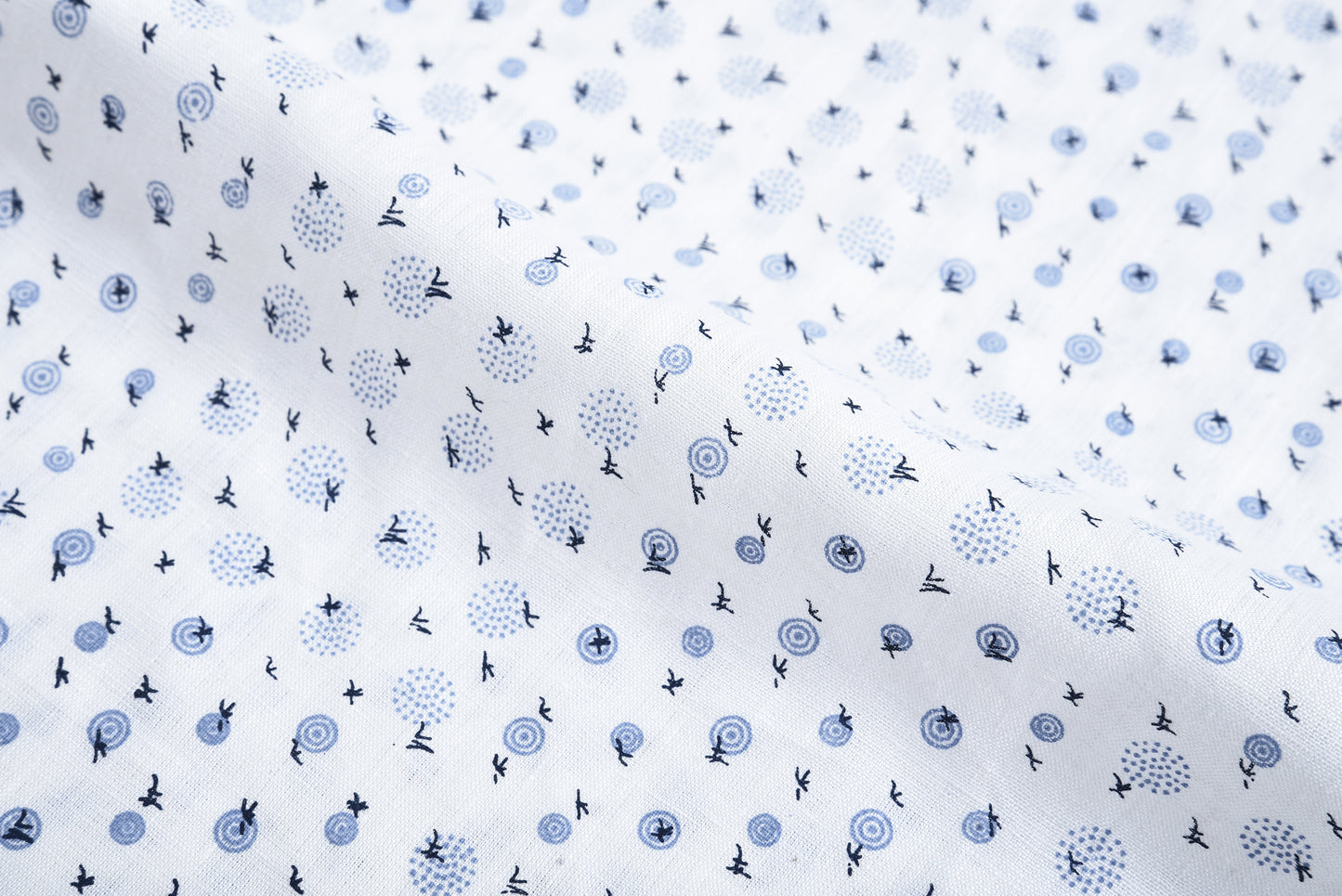 Close up view of custom linen shirt for men in printed birds