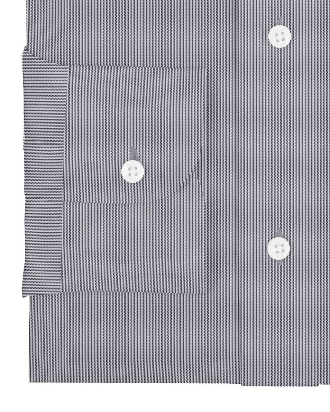 Cuff of the custom linen shirt for men in black and white dress stripes by Luxire Clothing
