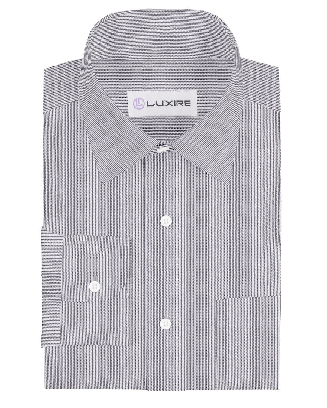 Front of the custom linen shirt for men in black and white dress stripes by Luxire Clothing