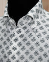 Linen:Black Flowers Printed on White Linen