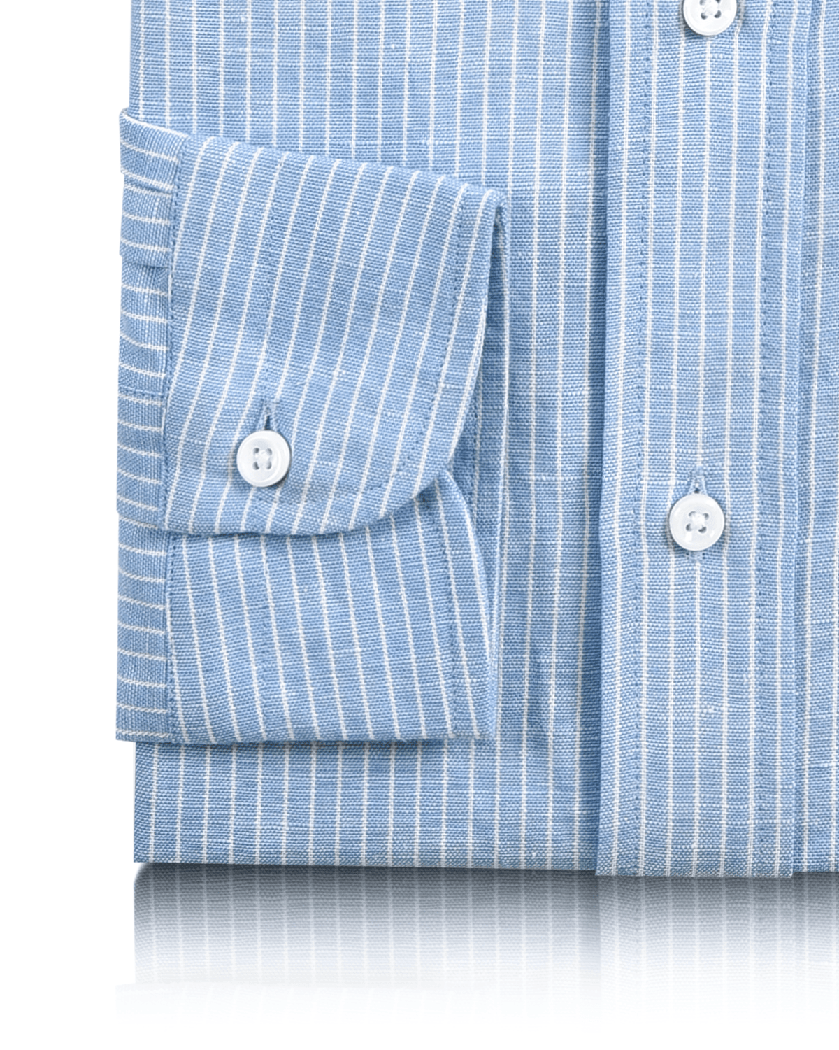 Cotton Linen : White Pin Stripes On Blue Shirt - 3