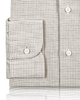 Cuff of the custom linen shirt for men in white with brown checks by Luxire Clothing