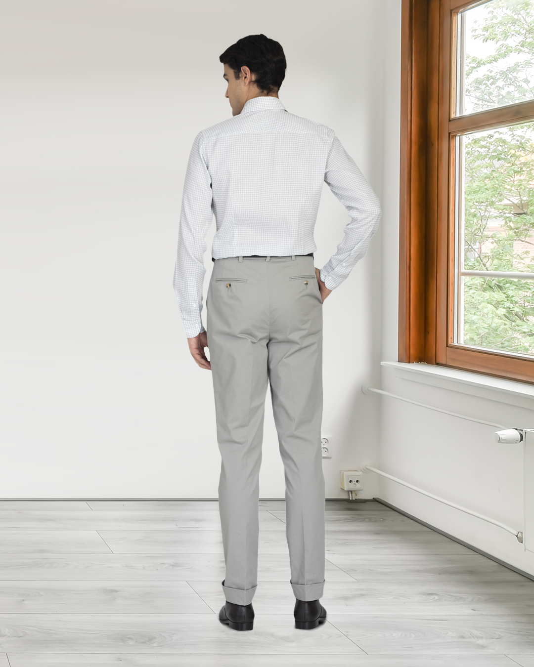 Greenish- Grey Linen Gingham Shirt - 6