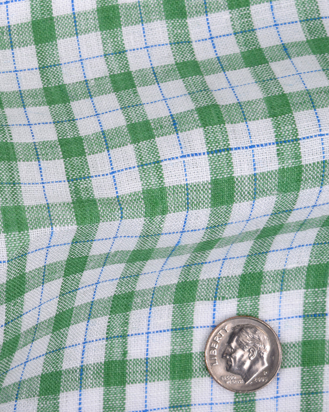 Linen: Green Blue Checks On White - 5