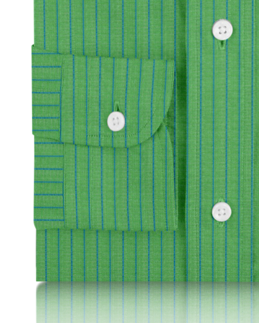 Cotton Linen: Blue Pencil Stripes On Green Shirt - 3
