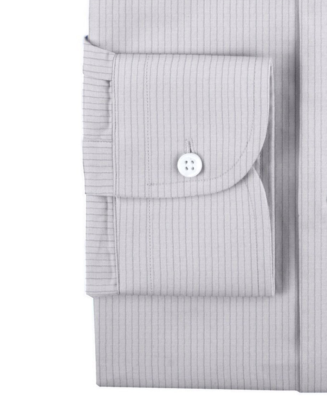 Cuff of the custom linen shirt for men in grey pinstripes by Luxire Clothing