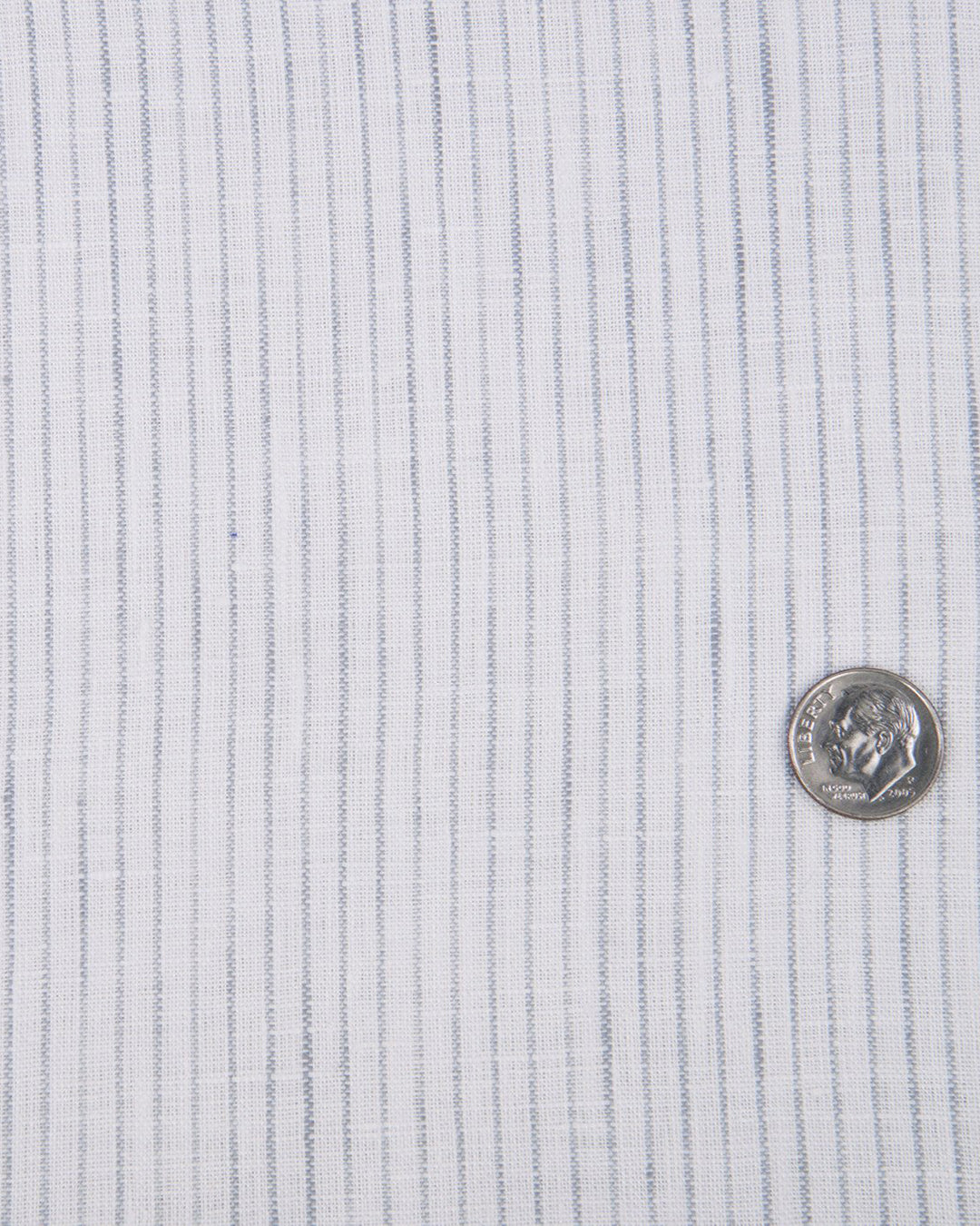 Close up of the custom linen shirt for men in grey pinstripes by Luxire Clothing 2