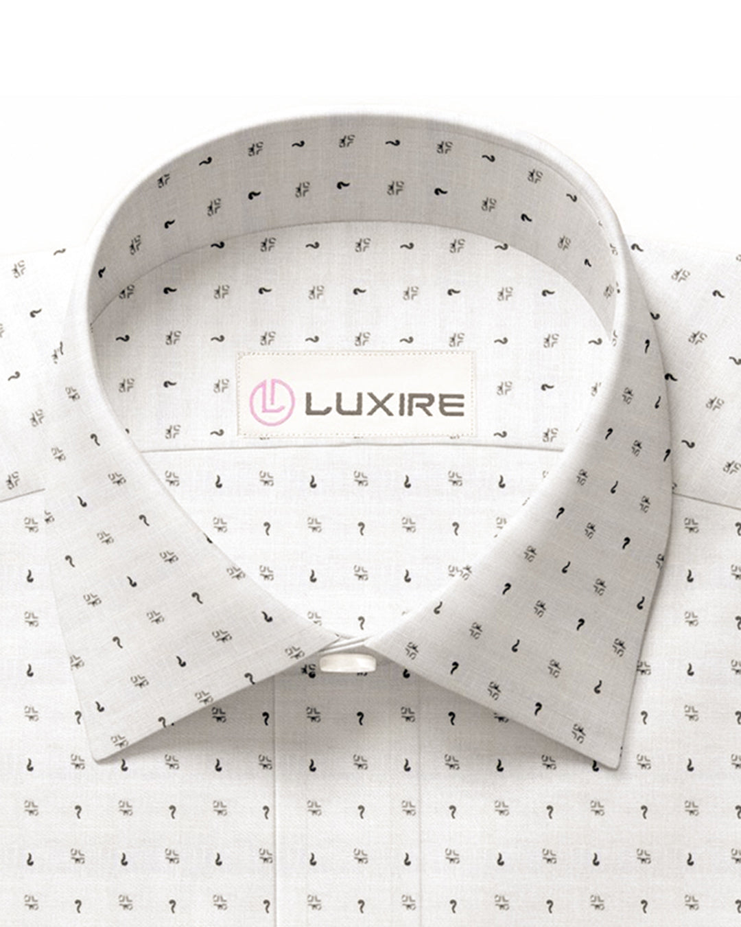 Collar of custom linen shirt for men in grey printed marks