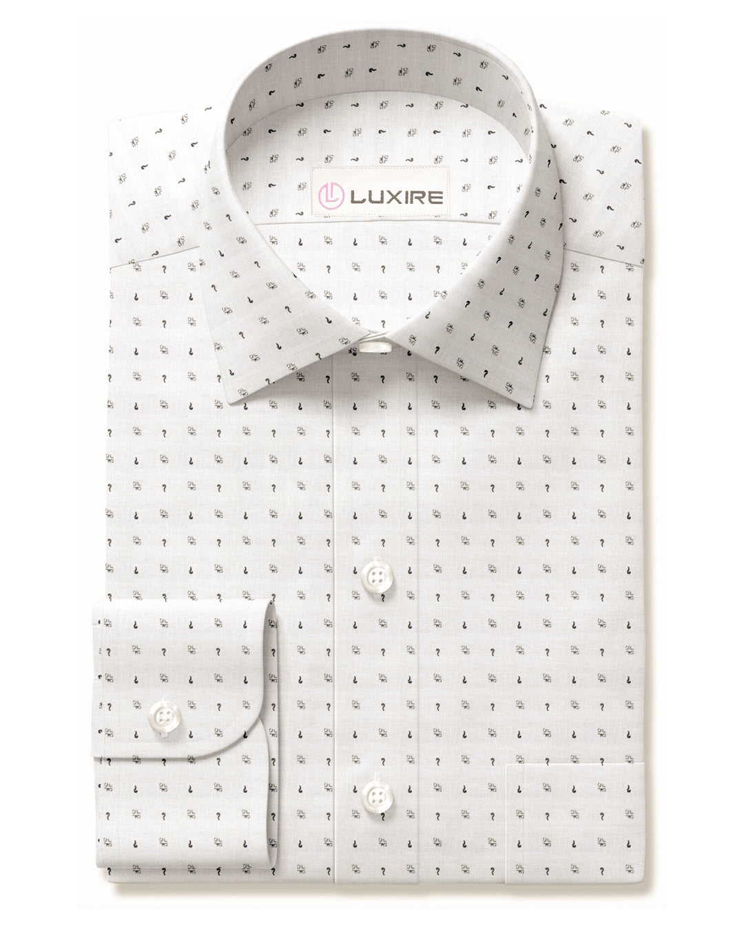 Front view of custom linen shirt for men in grey printed marks