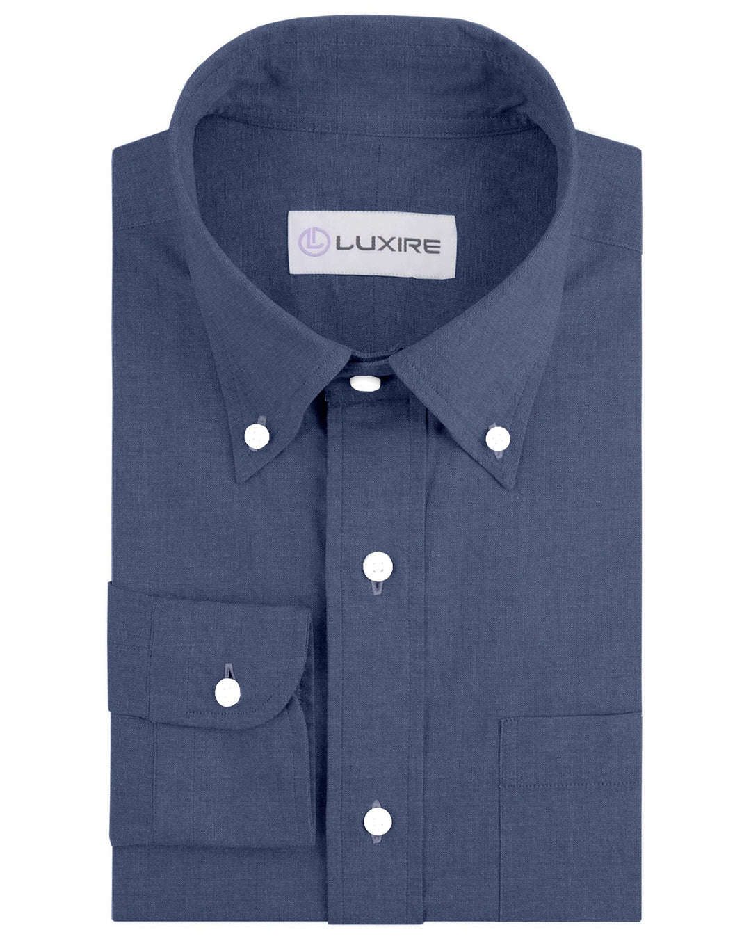 Front of the custom linen shirt for men in indigo denim by Luxire Clothing