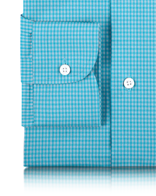 Linen: Light Blue White Gingham Checks Shirt - 3