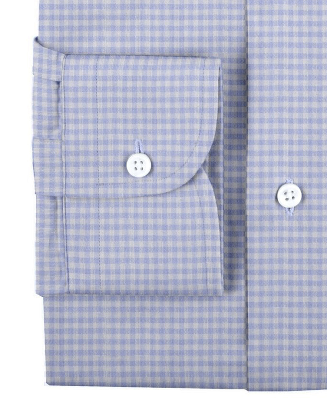 Cuff of the custom linen shirt for men in light blue with blue gingham checks by Luxire Clothing