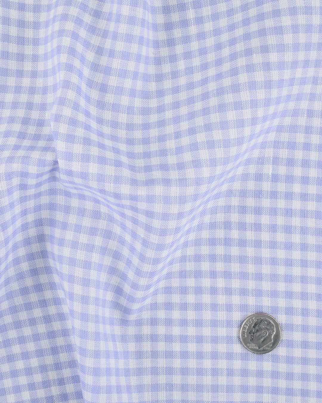 Close up of the custom linen shirt for men in light blue with blue gingham checks by Luxire Clothing 2
