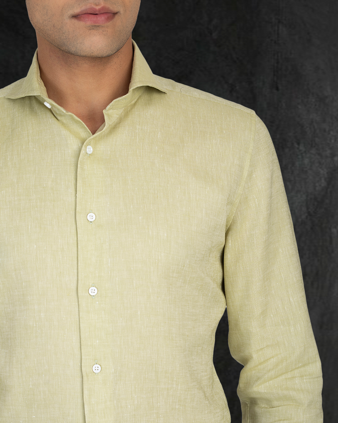 Light Olive Green Slub Linen Shirt - 4