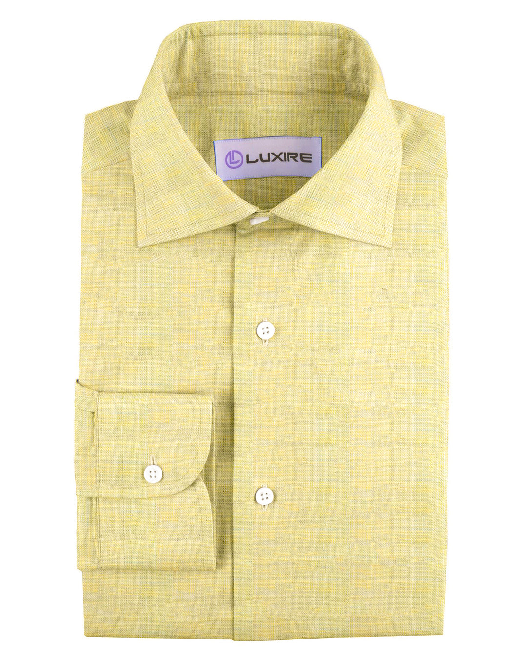 Front view of custom linen shirt for men in pale yellow