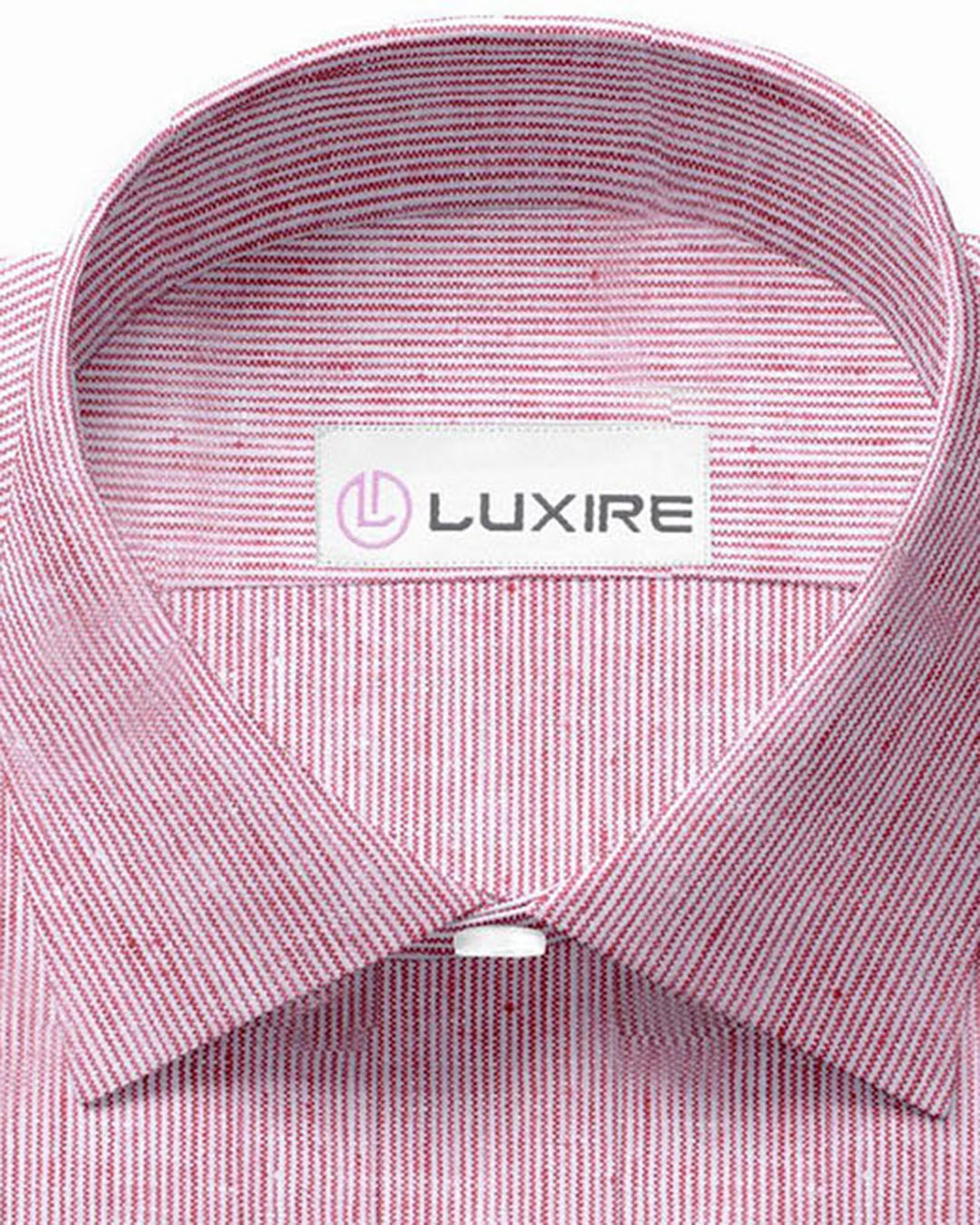 Collar of the custom linen shirt for men in red white slub by Luxire Clothing