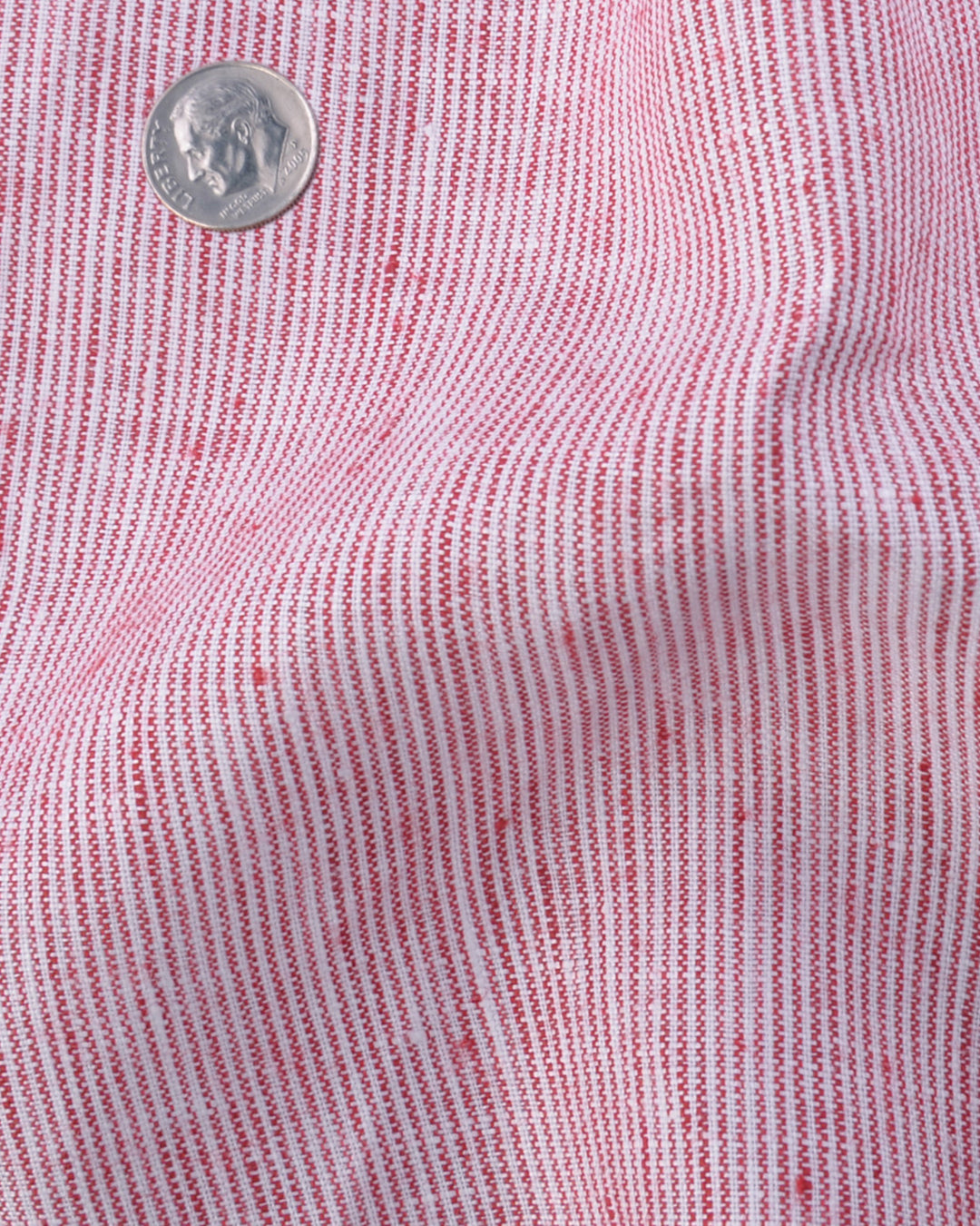 Close up of the custom linen shirt for men in red white slub by Luxire Clothing 2