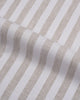 Close up of the custom linen shirt for men in white with sand stripes by Luxire Clothing