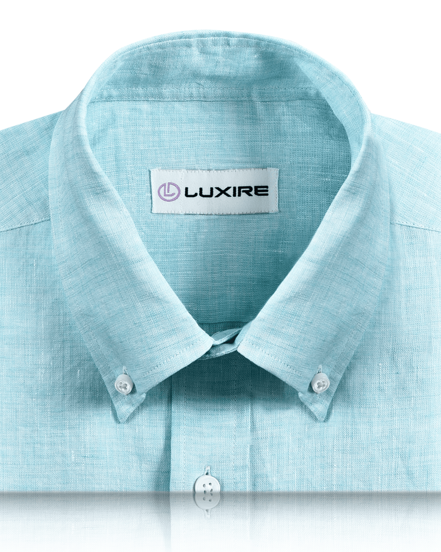 Collar of the custom linen shirt for men in sea green by Luxire Clothing