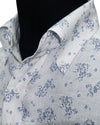 Linen: Pale Blue Printed shrubs On White