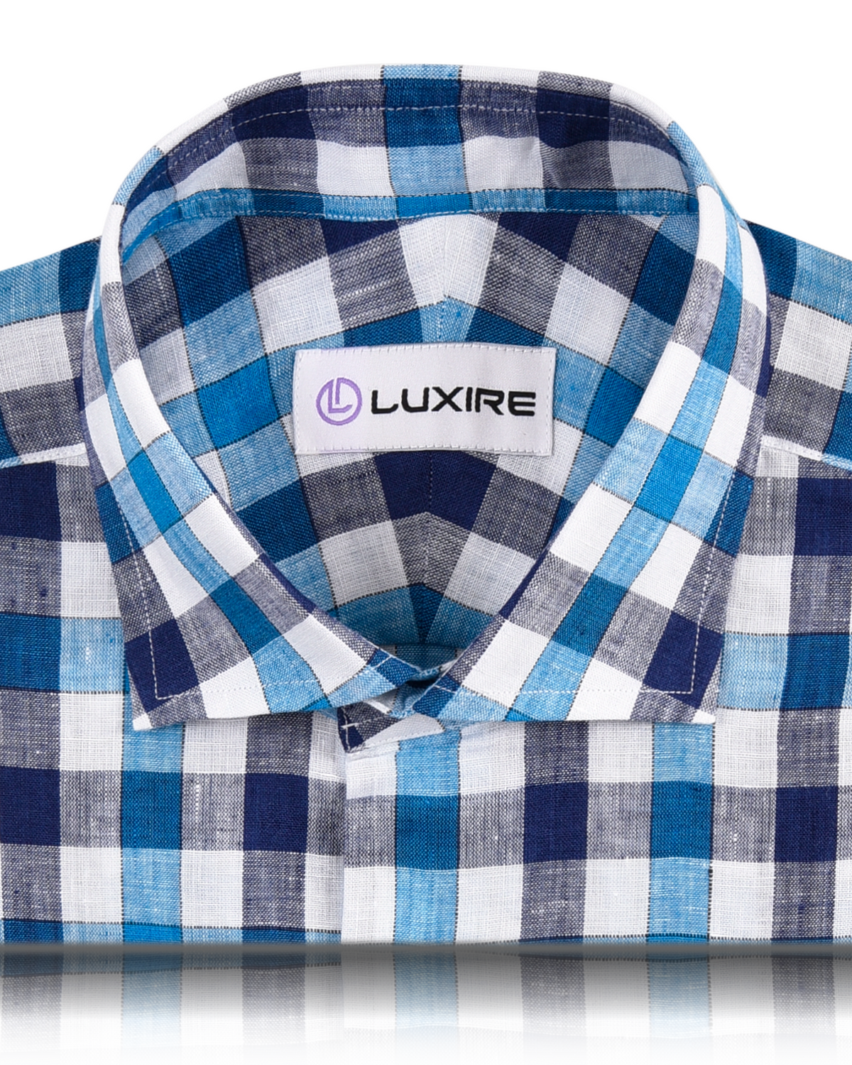 White Blue Navy Gingham Linen Shirt - 2