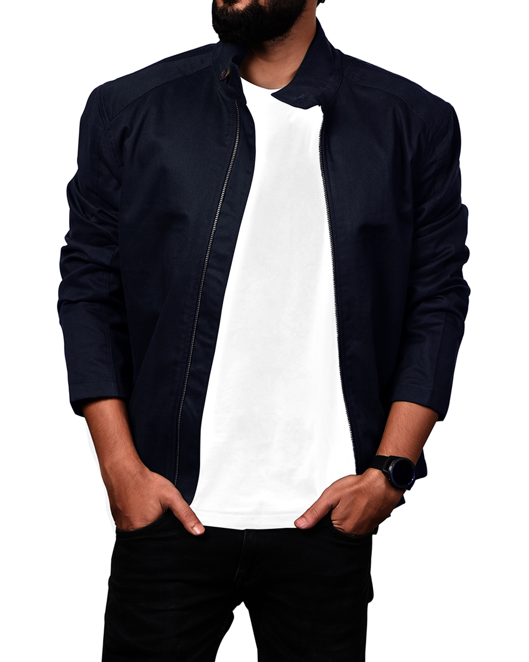 Navy Cotton Twill Bomber Jacket - 1