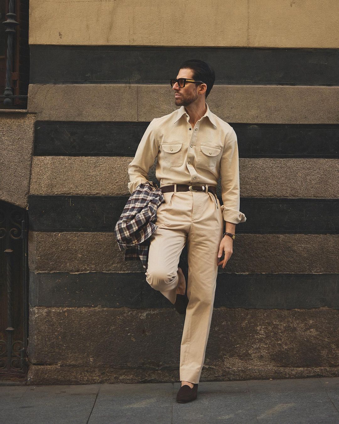 Brown Ecru Checks Flannel Shirt Jacket - 5