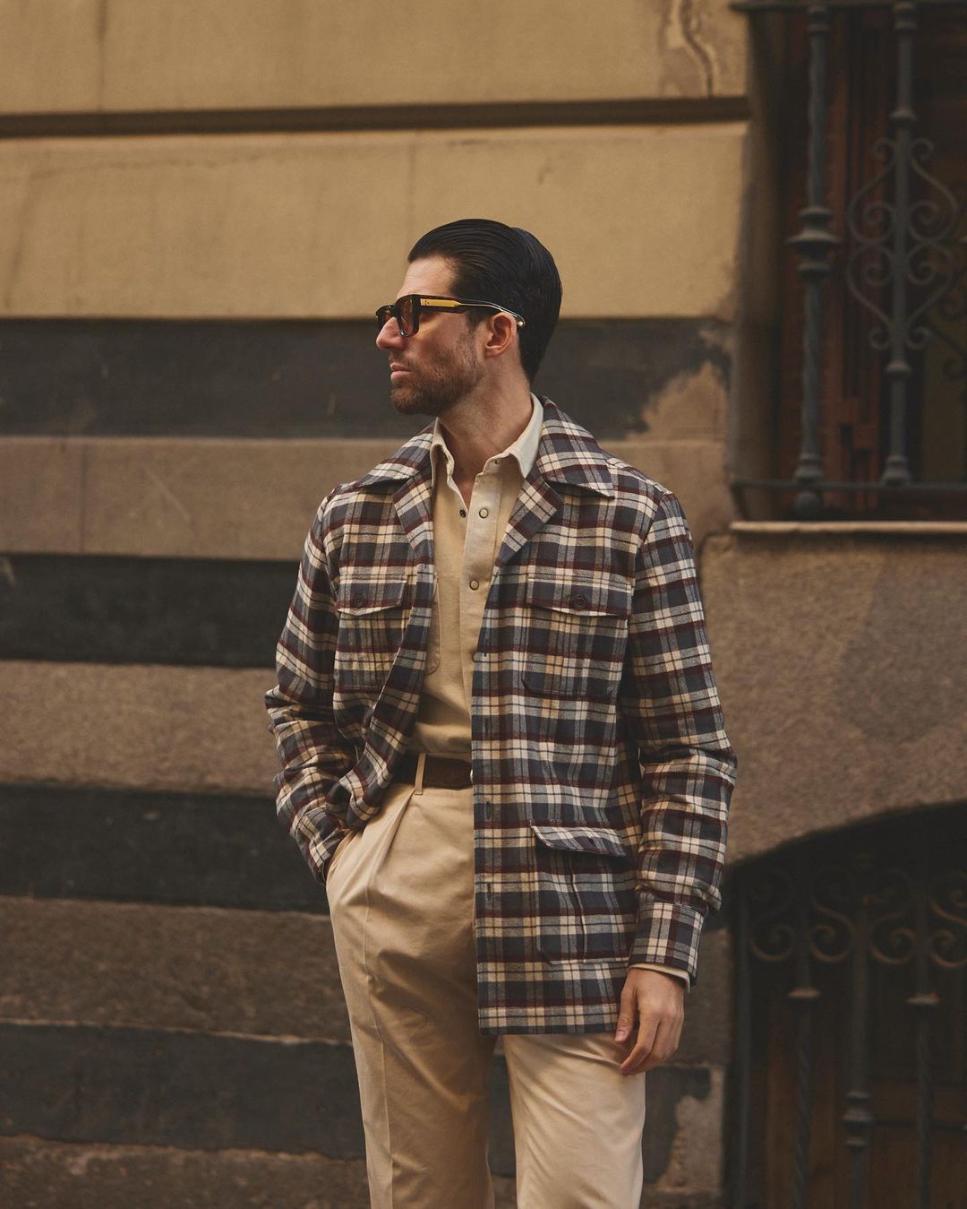 Brown Ecru Checks Flannel Shirt Jacket - 1