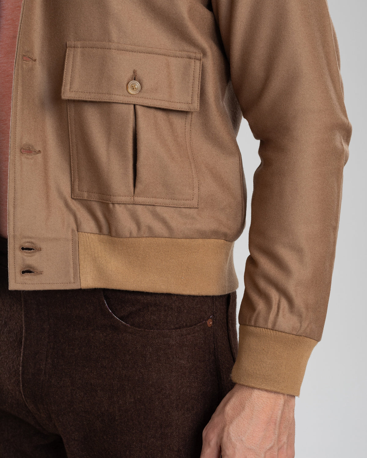 VBC: Sand Woolen Flannel Rib Collar Shirt Jacket - 4