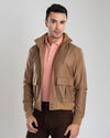 VBC: Sand Woolen Flannel Rib Collar Shirt Jacket